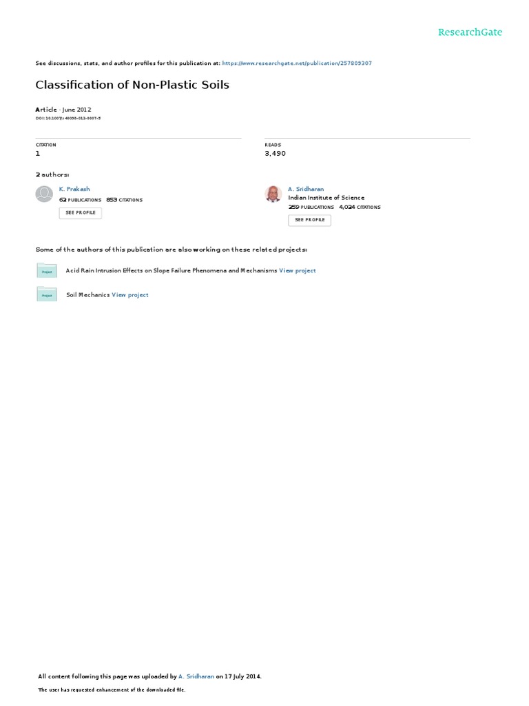 Classification of Non Plastic Soils by A Sridharan PDF Silt Sand