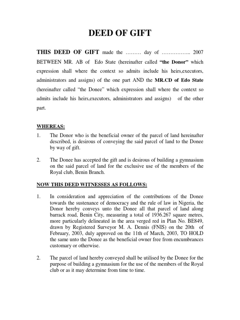 Deed of Gift | PDF | Civil Law (Common Law) | Virtue
