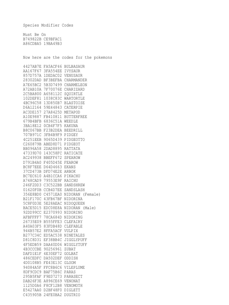 Pokemon Emerald Gameshark Code PDF Pokémon Nintendo Franchises