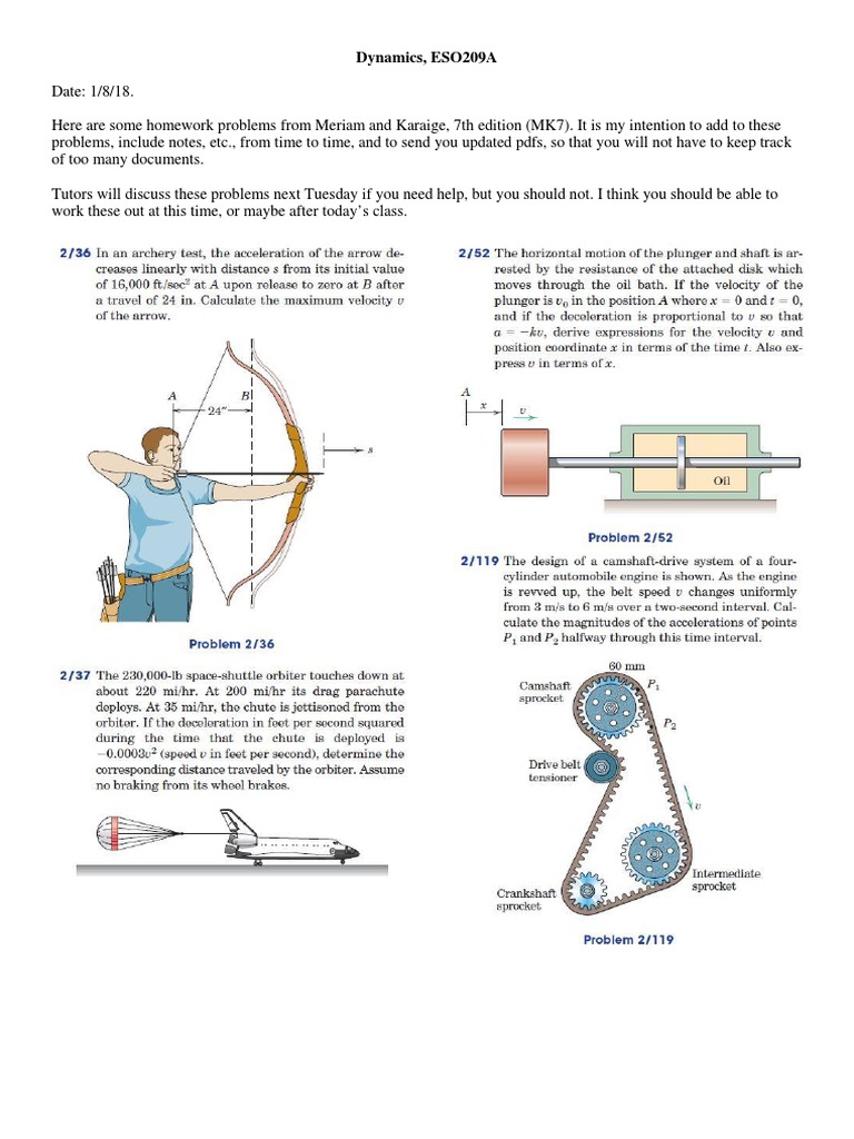 Dynamics Homework Problems ESO209A | PDF
