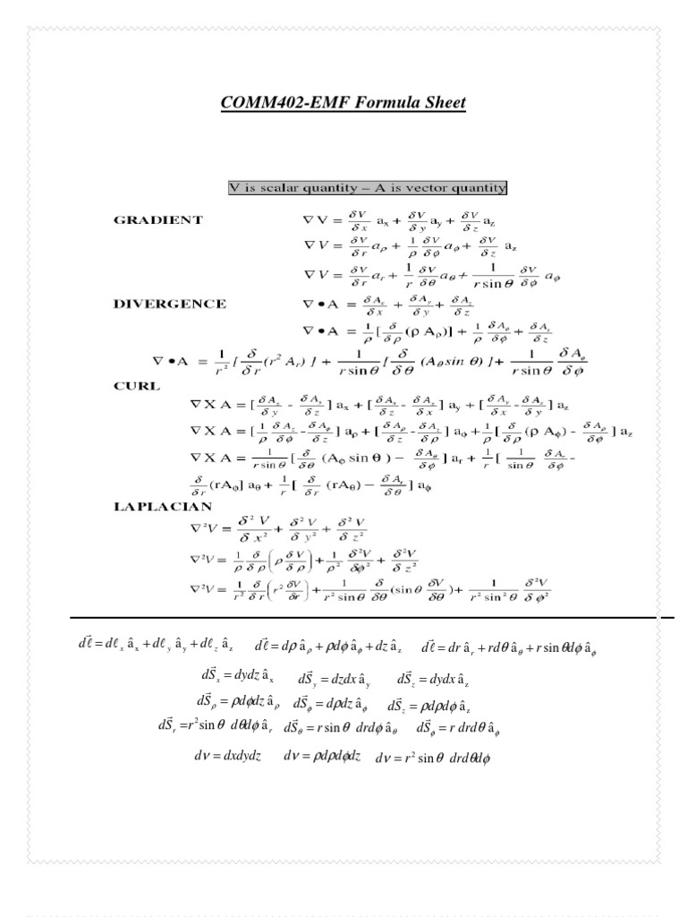 Formula Sheet For Final | PDF
