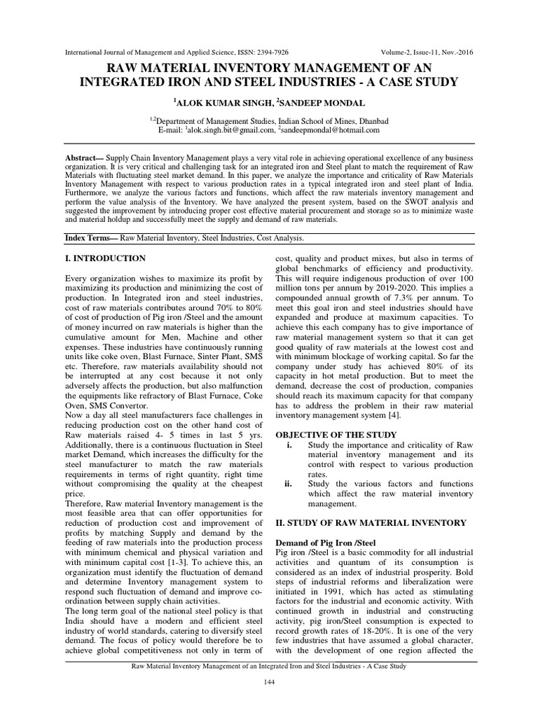 Raw Material Inventory Management of An Integrated Iron and Steel ...