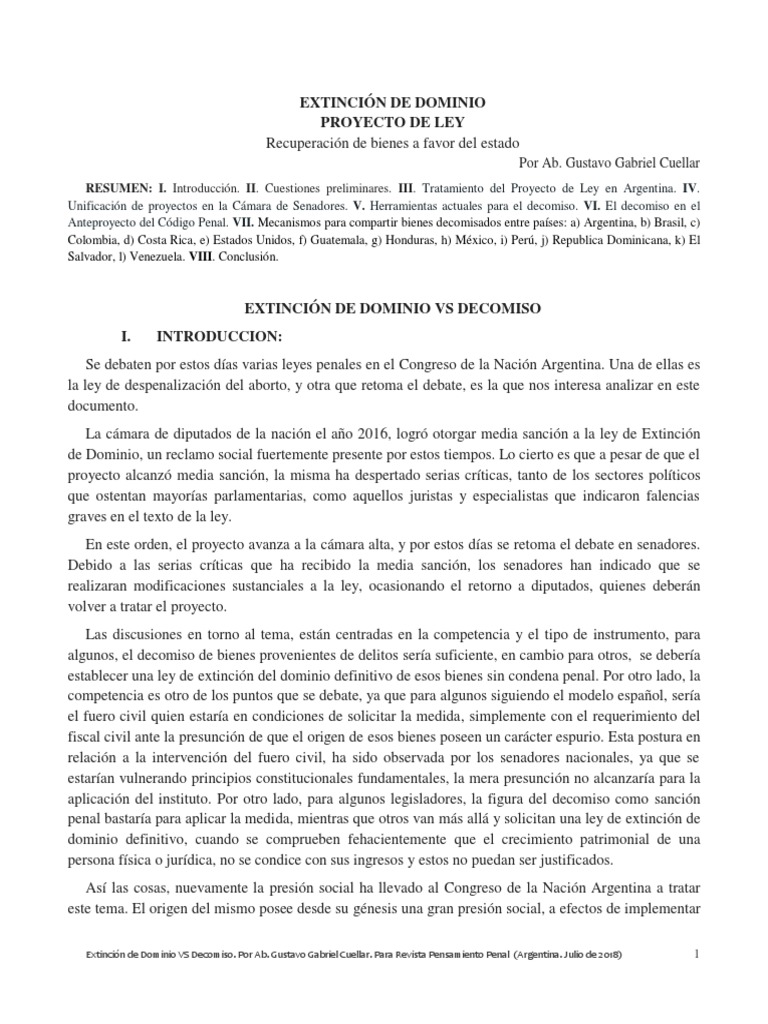 Proyecto de Ley de Extinción de Dominio | PDF | Derecho penal | Mandato