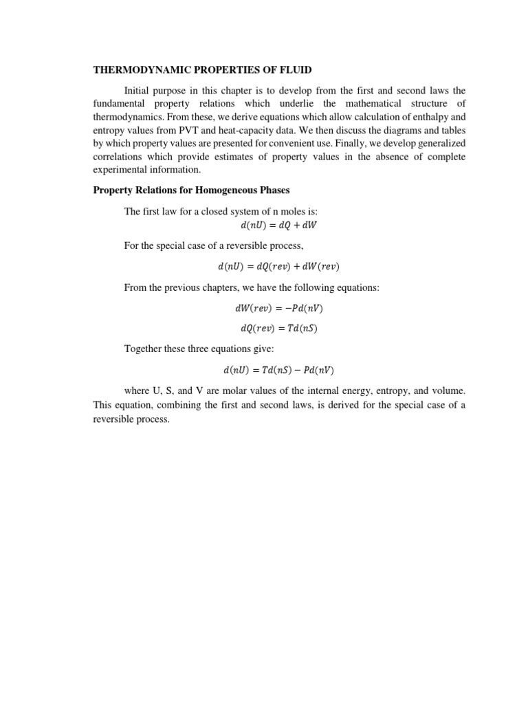Thermodynamic Properties of Fluid | PDF