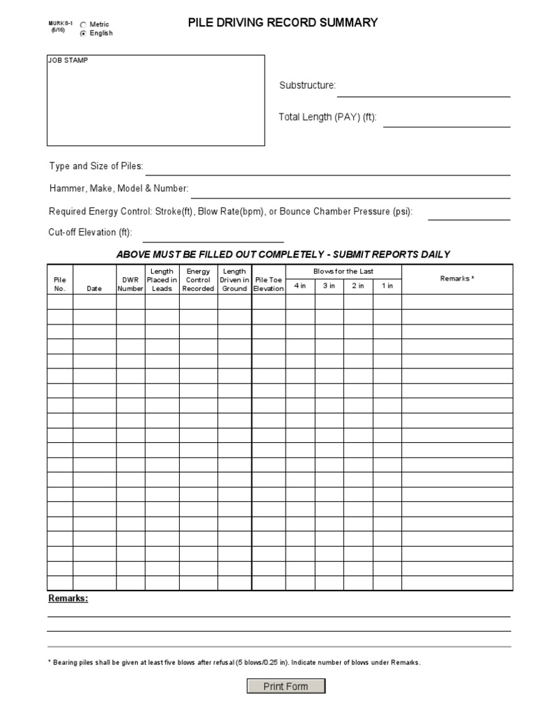 Pile Driving Record Summary | PDF