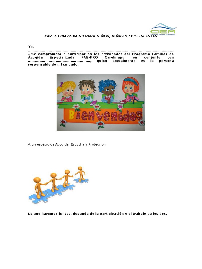 Carta de Compromiso para Niños | PDF | Relaciones personales, crianza y ...