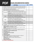 10th Grade Argumentative Rubric