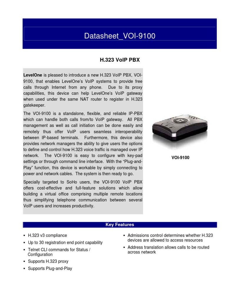 H.323 VoIP PBX VOI-9100 Overview | PDF | Voice Over Ip | Computer Network