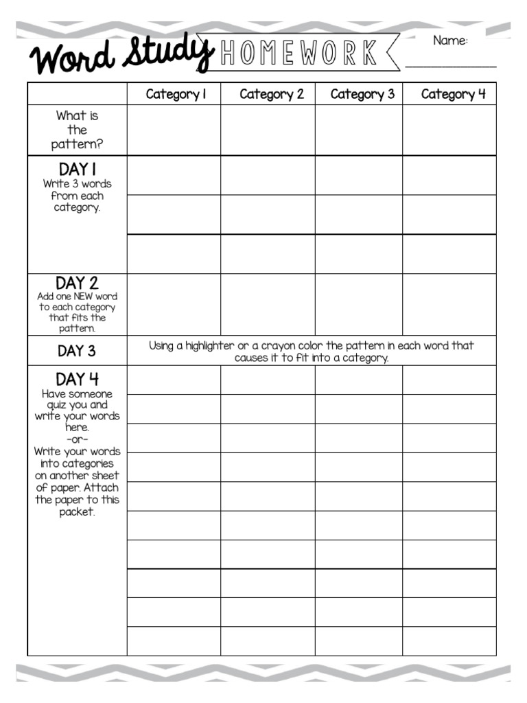 Word Study Homework Template | PDF