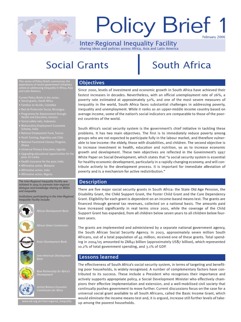 Policy Brief 1: Social Grants South Africa | PDF | Economic Inequality ...
