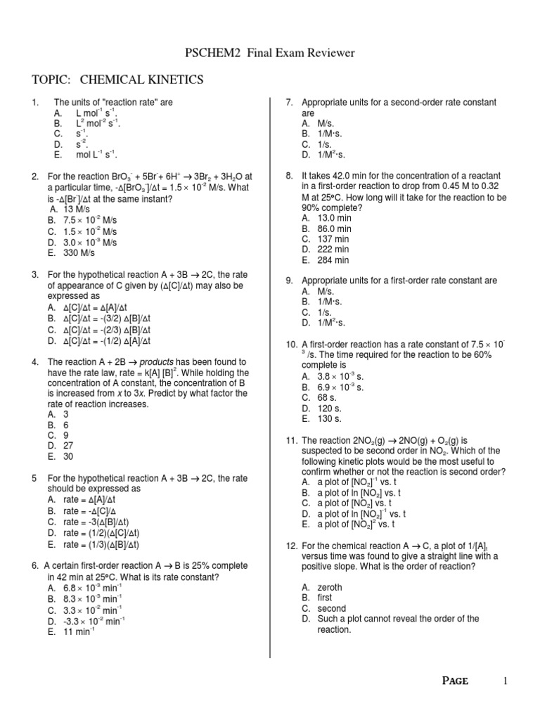 Chemical Kinetics and Equilibrium Exam Review | PDF | Reaction Rate ...