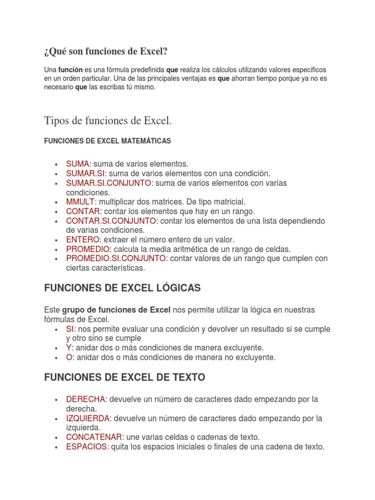 Formula Condicional Si Excel Varias Condiciones Qué Son Funciones de Excel | PDF | Microsoft Excel | Sustracción