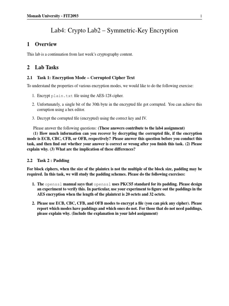 Lab4-Symmetric Key Encryption | PDF