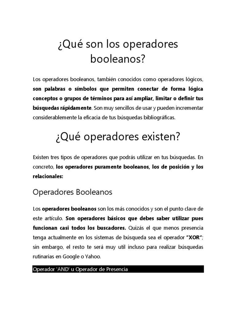 Qué Son Los Operadores Booleanos | PDF | Comillas | Puerta lógica