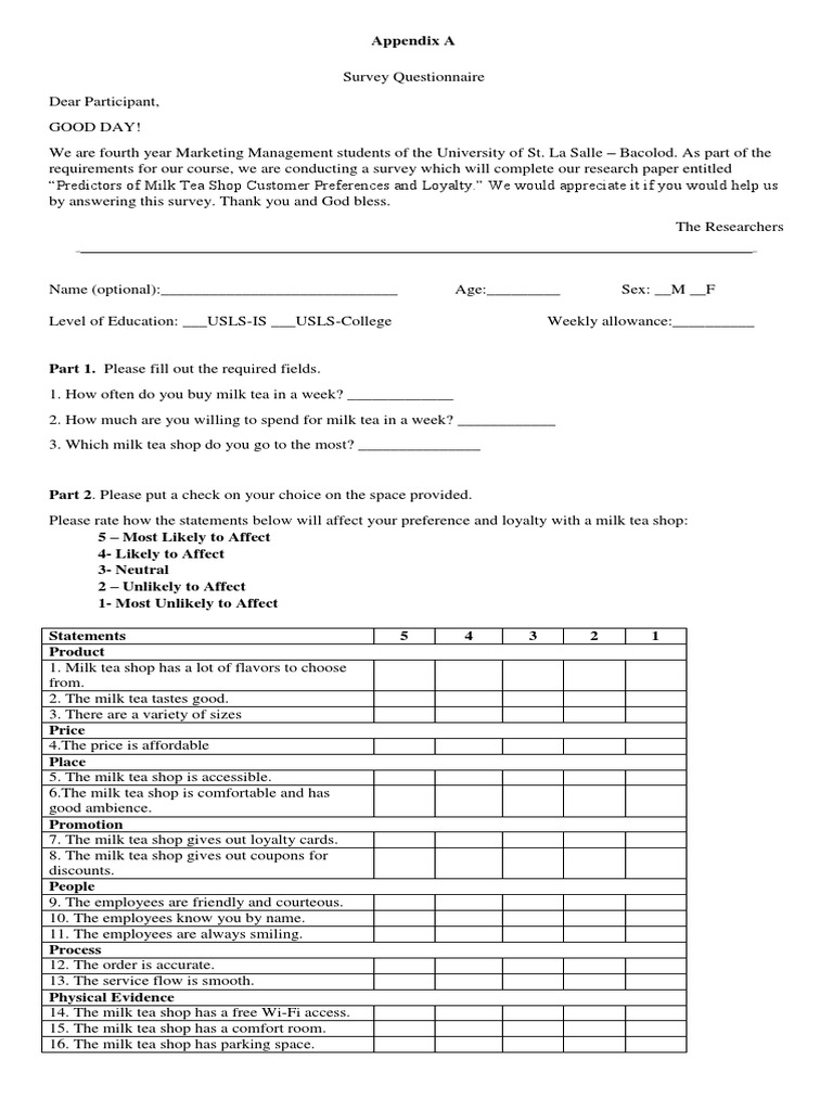 Sample Questionnaire PDF Retail Milk