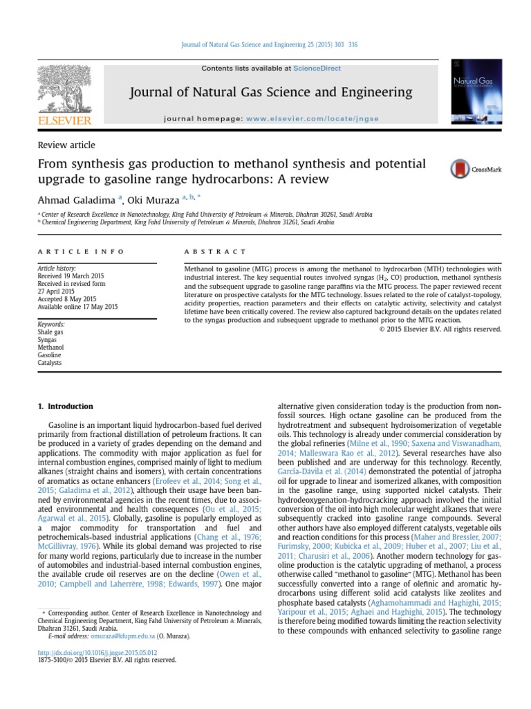 From Synthesis Gas Production To Methanol Synthesi 2015 Journal of ...