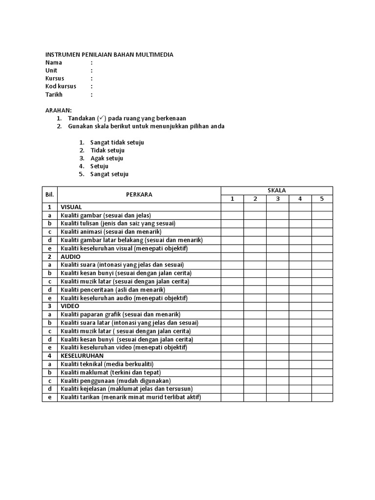 Instrumen Penilaian Multimedia Interaktif Pdf