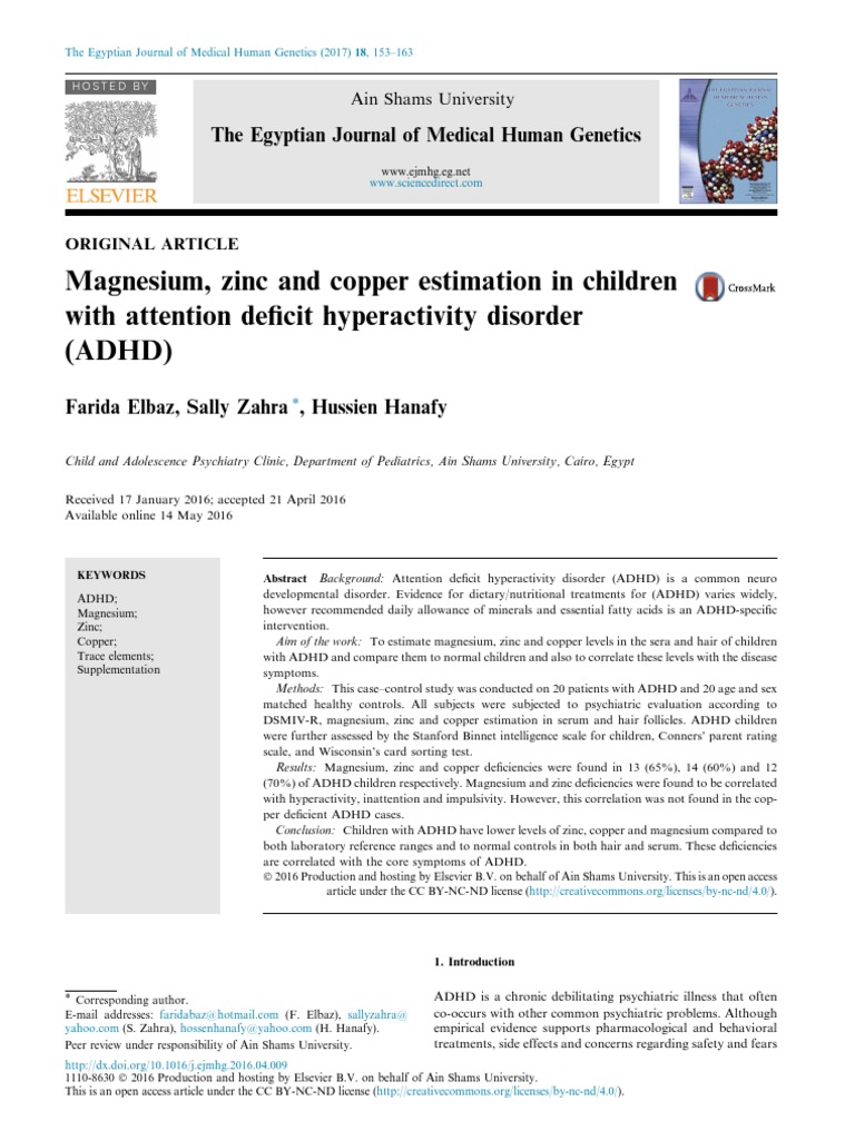 Magnesium, Zinc and Copper Estimation in Children With Attention