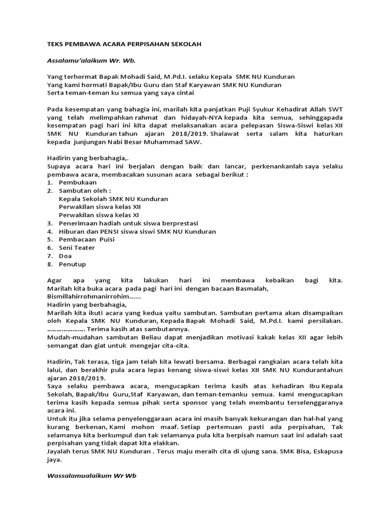 Teks Pembawa Acara Perpisahan Sekolah