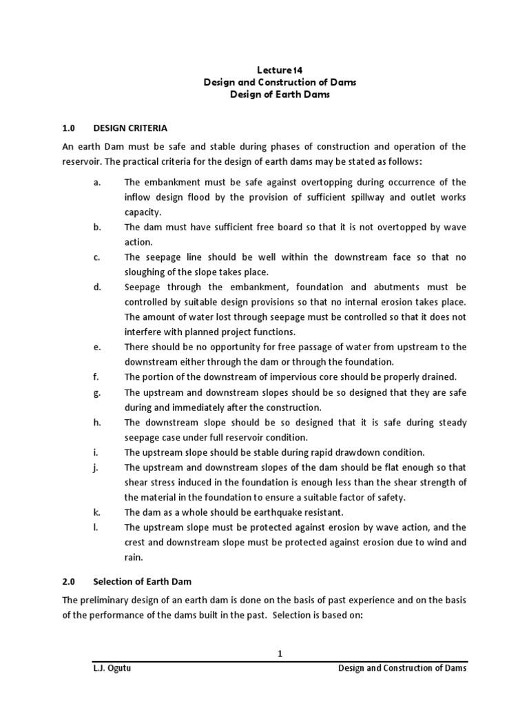 Dam Lecture 14 - Design Criteria Earth Dams | PDF | Dam | Soil Mechanics