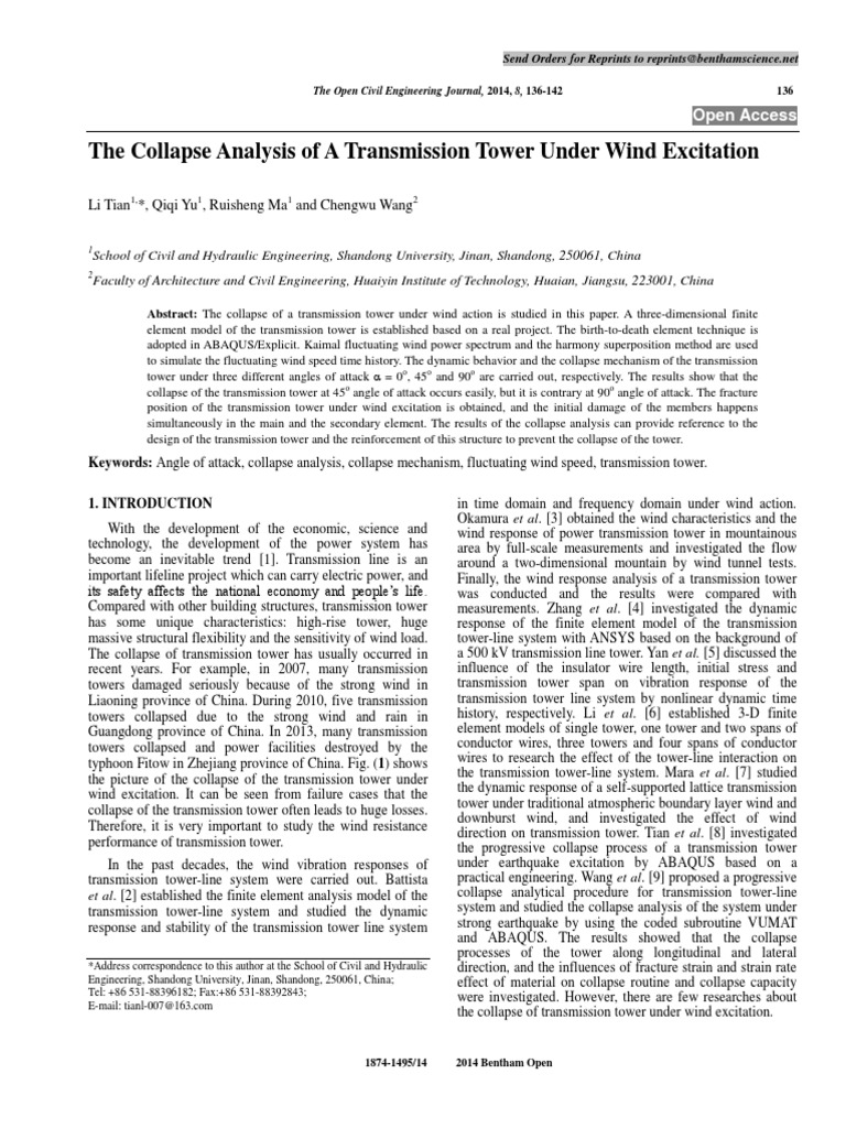 Collapse Analysis of A Transmission Tower Under Wind Excitation | PDF ...