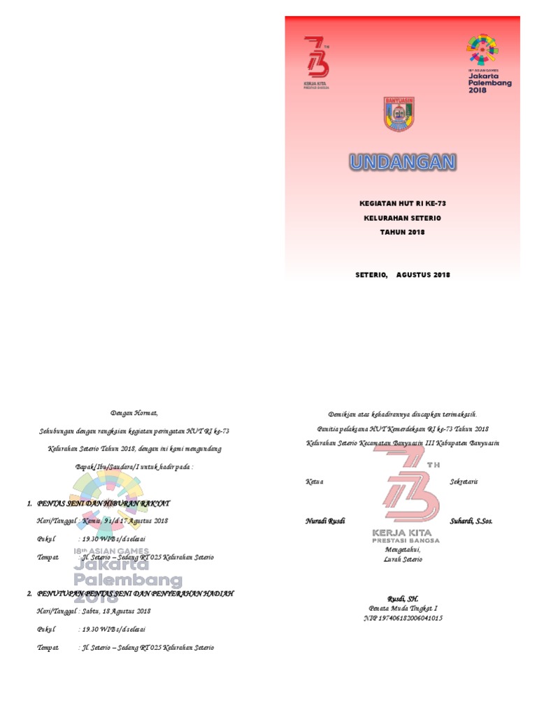 Undangan 17 Agustus Hut Ri Ke 73