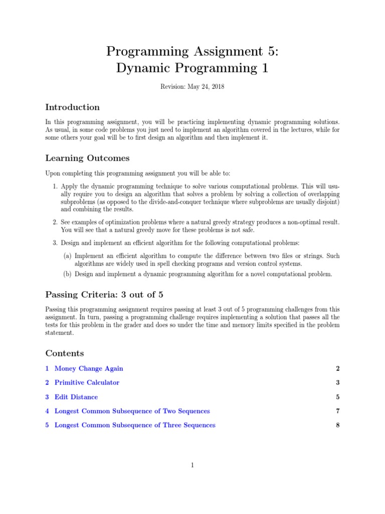 Programming Assignment 5: Dynamic Programming 1 | PDF | Dynamic ...
