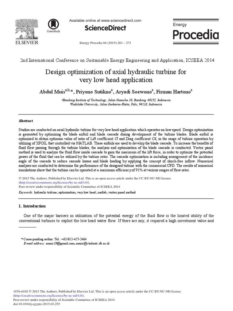 Design Optimization of Axial Hydraulic Turbine For Very Low Head ...