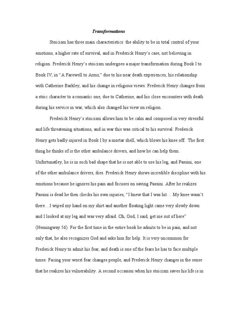 A Farewell To Arms PDF Stoicism Priest