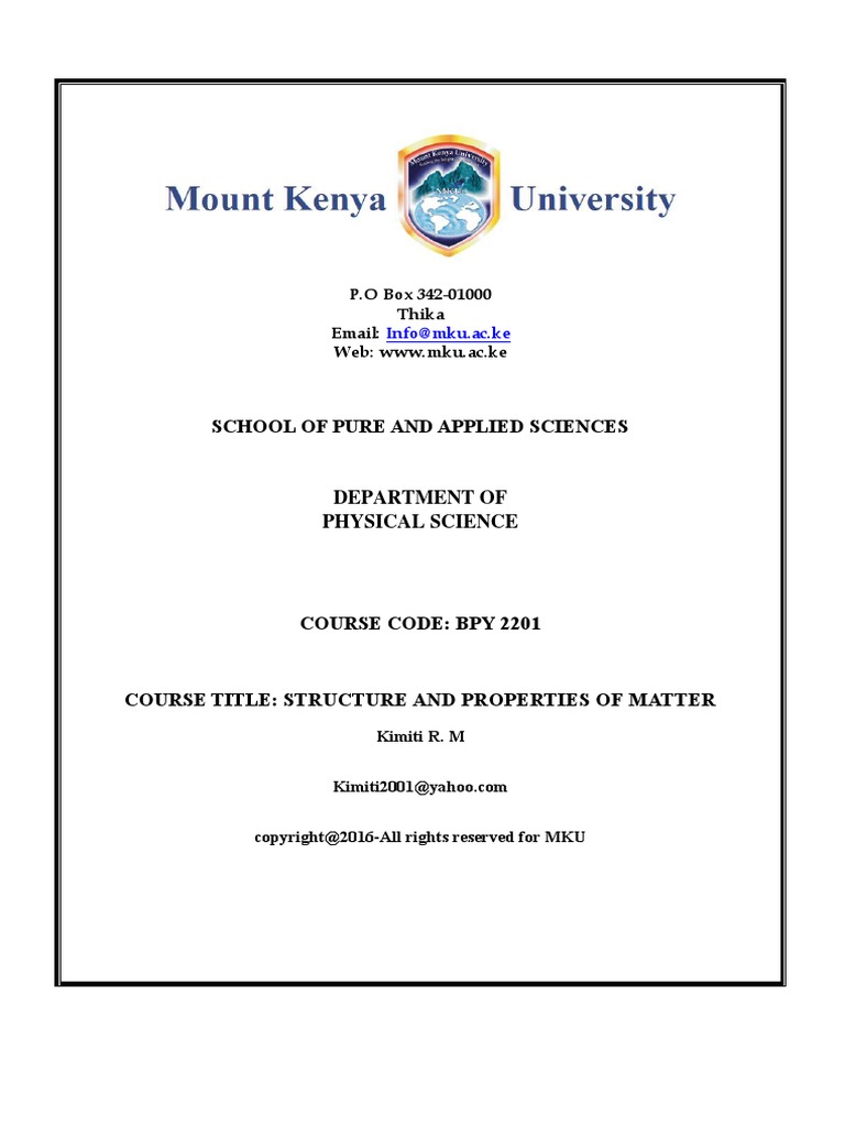 Bpy 2201Structure and Properties of Matter PDF Chemical Bond Gases