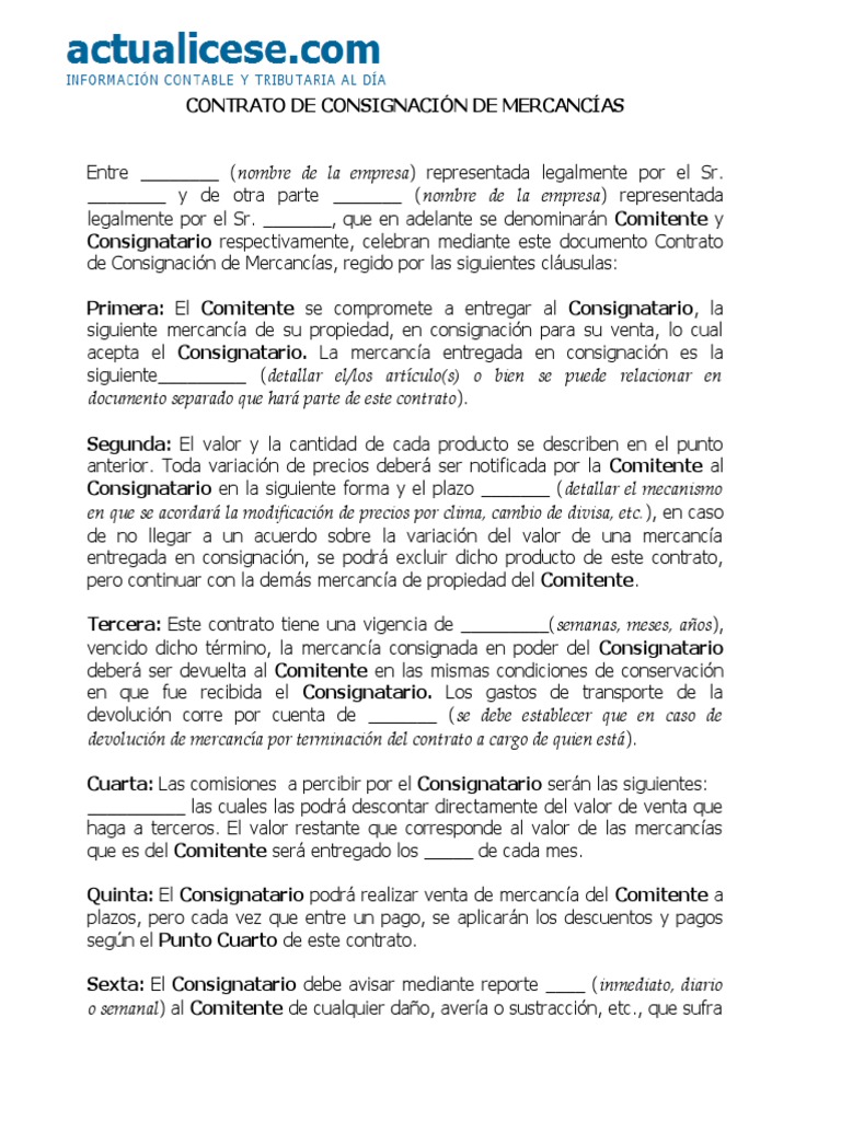 Contrato Consignacion Mercancias Pagos Economias