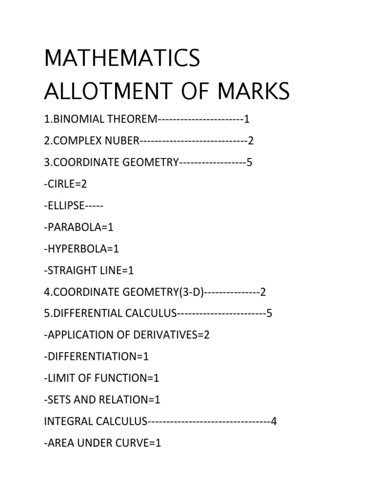 Mathematics Allotment of Marks | PDF | Mathematical Relations ...
