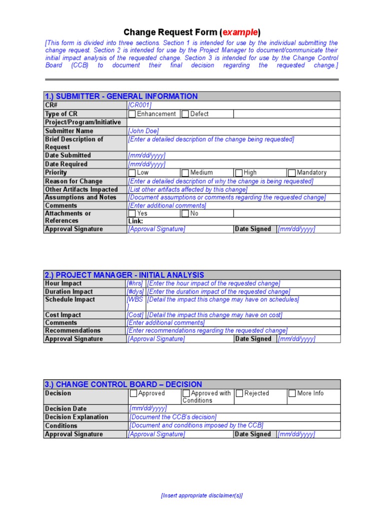 CDC UP Change Request Form Example | PDF | Business