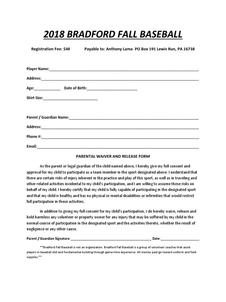 Bradford Fall Baseball Registration 2018 | PDF | Career & Growth ...