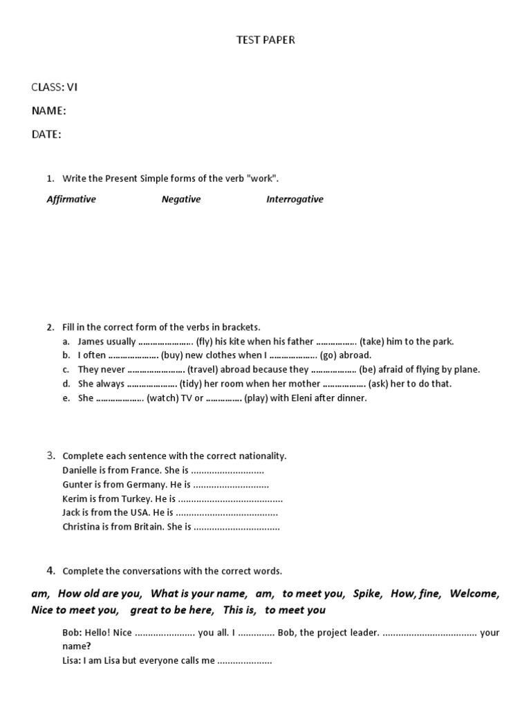 Test Paper: Affirmative Negative Interrogative | PDF | Onomastics ...