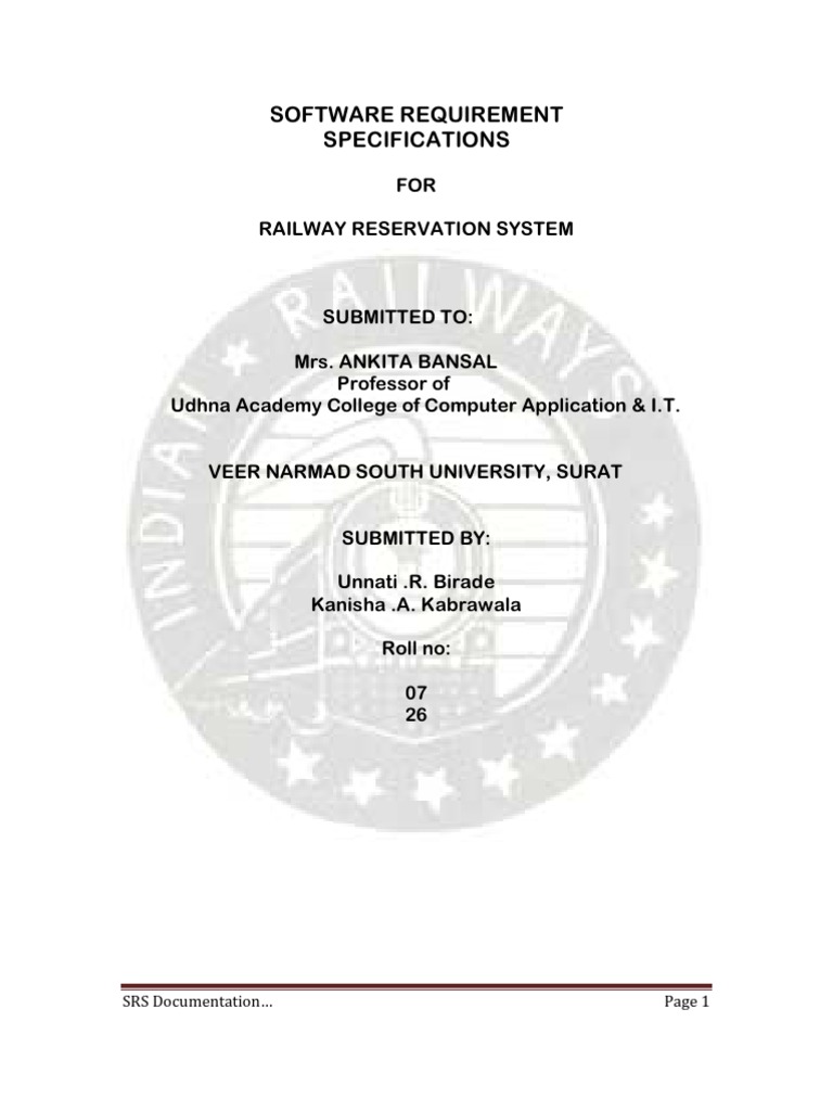 SRS Documentation For Railway Reservation System | PDF | Technology ...