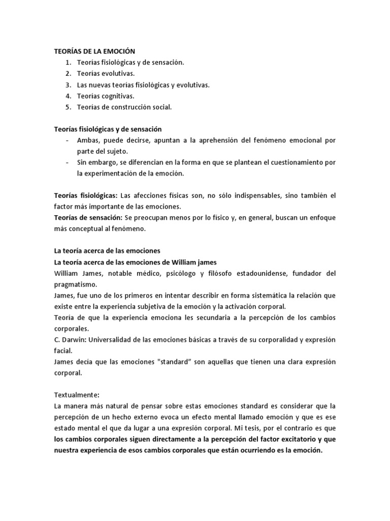 Teorías Fisiológicas de la Emoción | PDF | Las emociones | Sistema nervioso