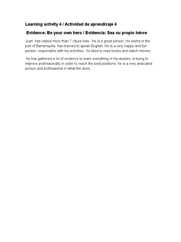 Learning Activity 4 / Actividad de Aprendizaje 4 Evidence: Be Your Own ...