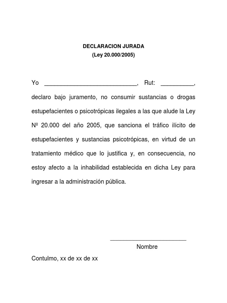 Declaración Jurada Ley 20.000 | PDF | Aspectos sociales de las drogas ...