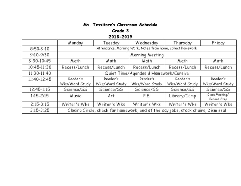 Katie Tessitore Grade 3 Schedule 2017-2018 | PDF | Foreign Language ...