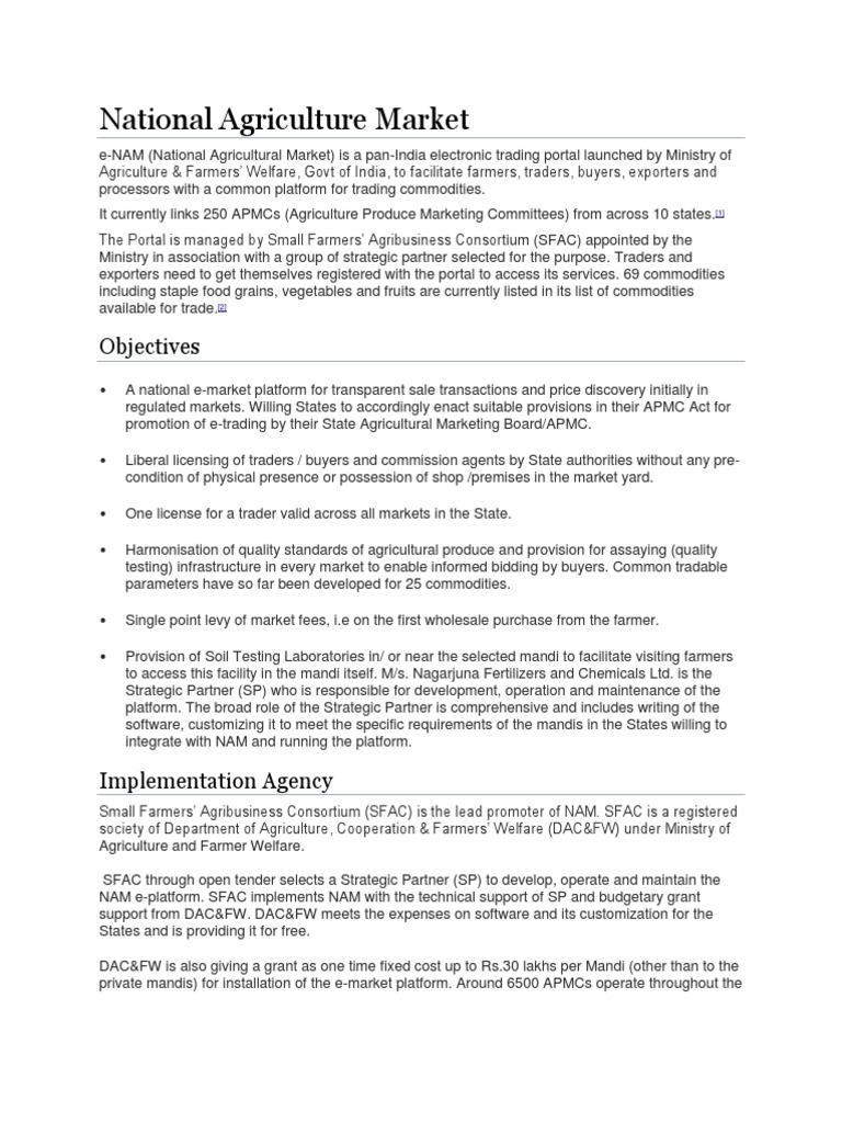 National Agriculture Market PDF Business Market (Economics)