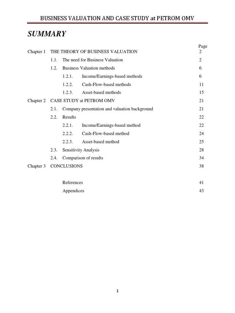 Business Valuation Methods & Case Study | PDF | Business Valuation ...