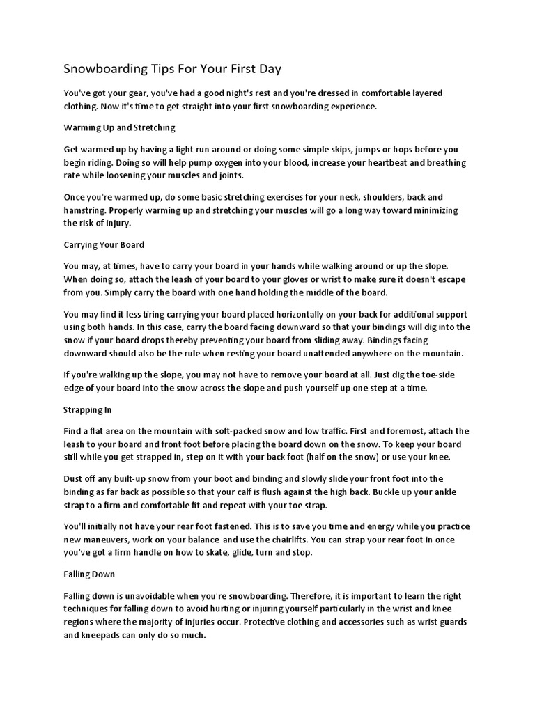 Beginner Snowboarding Tips Guide | PDF | Foot | Individual Sports