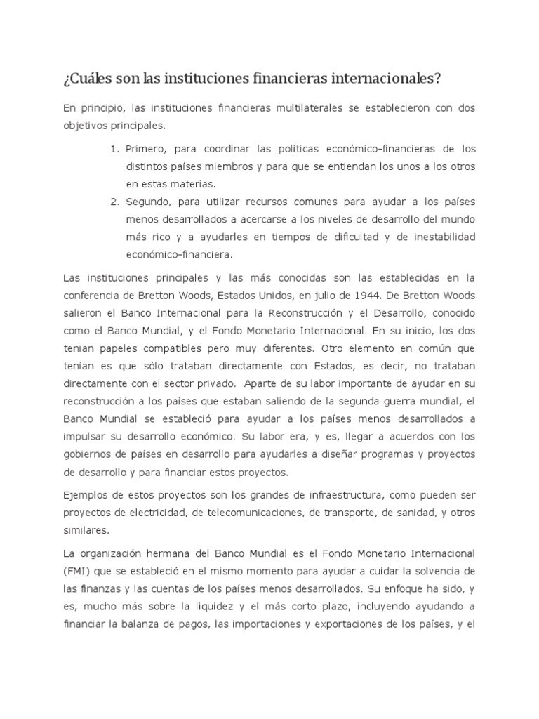 Cuáles Son Las Instituciones Financieras Internacionales | PDF | Fondo ...
