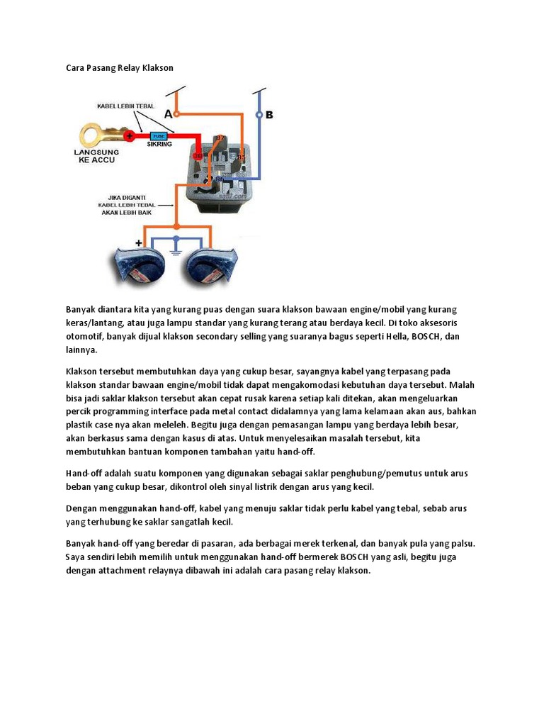 Cara Pasang Relay Klakson