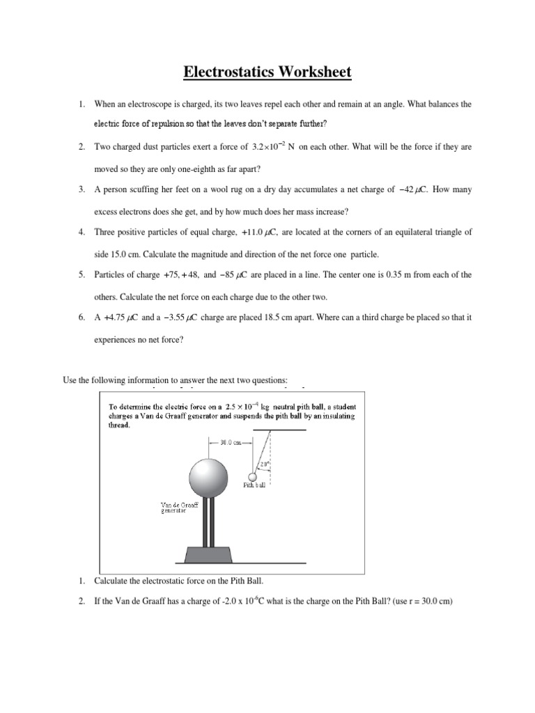 Worksheets Electrostatics Worksheet electrostatic questions