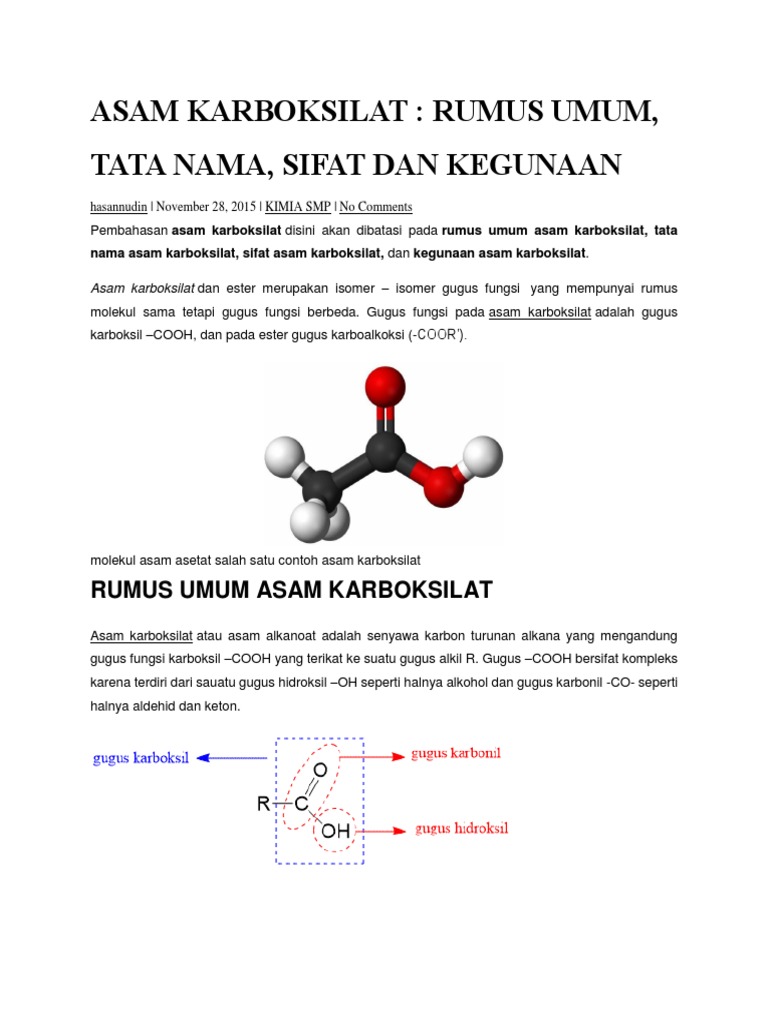 Asam Karboksilat Rumus Umum Tata Nama Sifat Dan Kegunaan