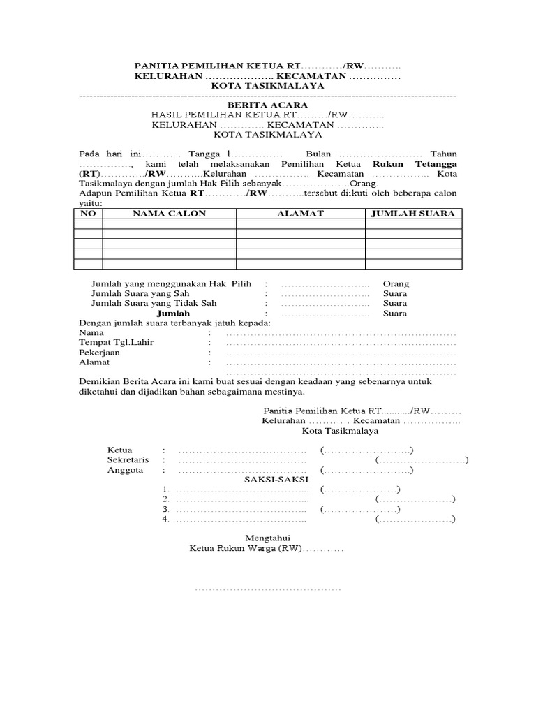 Contoh Format Berita Acara Pemilihan Ketua Rt Dan Rw Docx