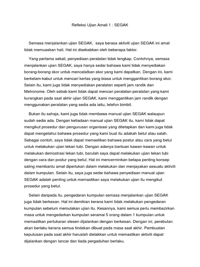 Refleksi Ujian Amali 1 Ujian Segak