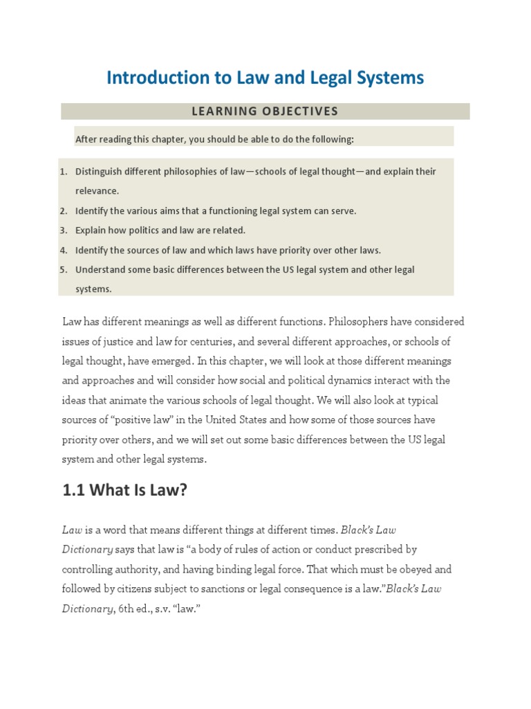 Introduction To Law and Legal Systems | PDF | Common Law | Precedent